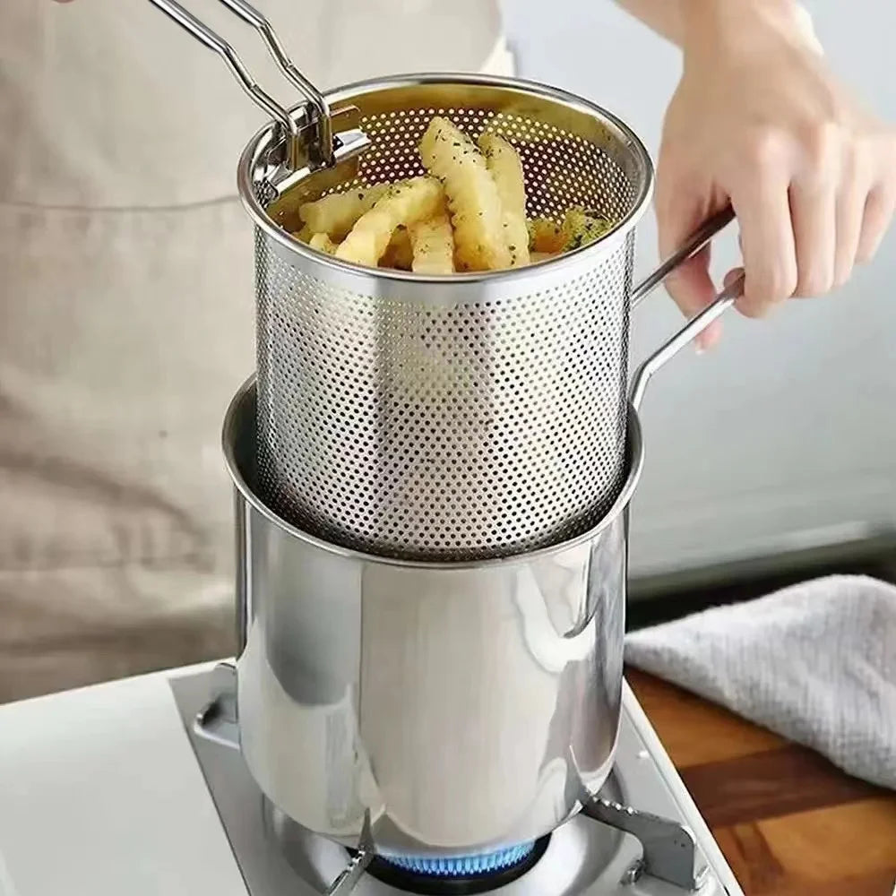 CrispPro™ Fritadeira Inox 2 em 1 com Cesto Removível — Fritura Rápida, Comida Sequinha e Cozinha Sem Sujeira | COZY&COOK®