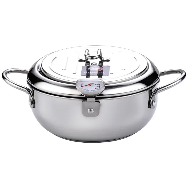 ThermoChef™ Panela Termométrica Inox com Tampa — Controle Preciso de Temperatura, Fritura Segura e Comida Sequinha com Resultado Profissional | COZY&COOK®